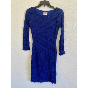 Long Sleeve Layered Lace Navy Midi Dress